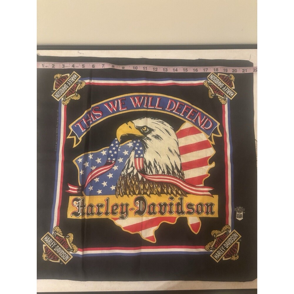 Vintage 1980’s Harley Davidson Bald Eagle Bandana Handkerchief, 3D Emblem